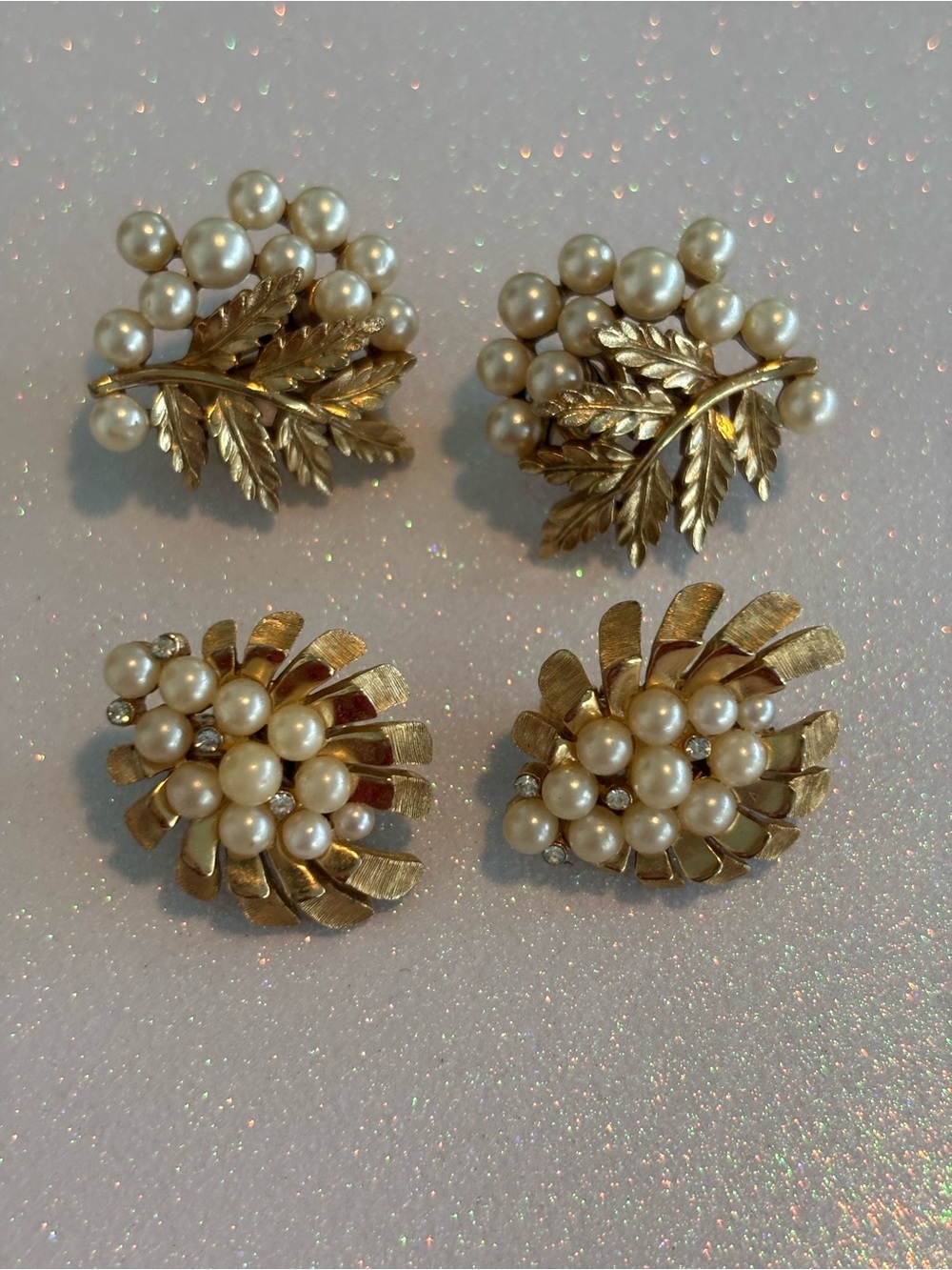 Set of Crown Trifari Pearl Clip Earrings